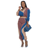 Women Color Block Long Sleeve Top and Pant Two Piece Set