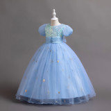 Girls' Sequin Puff Sleeve Princess Dress Solid Mesh Dress Festival Dress