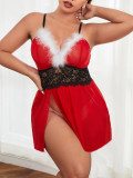 Christmas Women Furry Lace Patchwork Sexy Lingerie