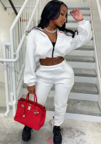 Women Solid Zipper Crop Top and Pant Two-piece Set