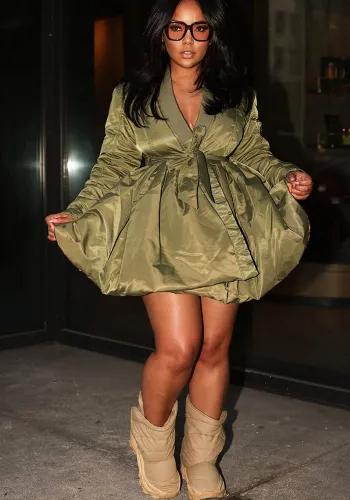 Fashionable Solid Color Wrap Cotton Padded A-Line Jacket