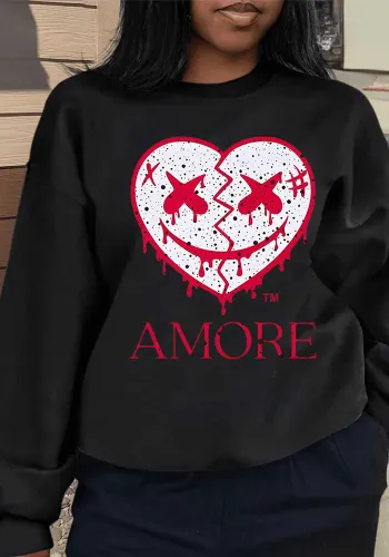 Autumn And Winter Women's Tops Heart Printed Loose Long Sleeve T-Shirt