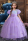 Girls' Sequin Puff Sleeve Princess Dress Solid Mesh Dress Festival Dress