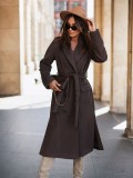 Women Fall/Winter Long Sleeve Turndown Collar Lace-Up Jacket