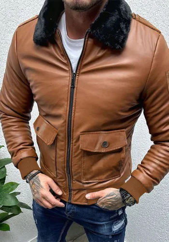 Men's Autumn and Winter Turndown Collar Windproof PU-Leather Jacket