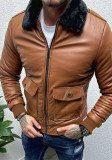 Men's Autumn and Winter Turndown Collar Windproof PU-Leather Jacket