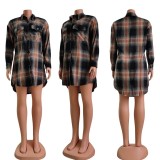 Spring And Autumn Retro Plaid Long-Sleeved Turndown Collar Loose Shirt Jacket For Women