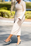 Spring And Autumn White Long Sleeve Solid Color Long Bodycon Dress