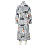 Chic Printed Single Breasted Slit Women's Shirt Dress Casual Long Dress
