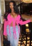 Women Autumn V Neck Tie Ruffle Edge Long Sleeve Top