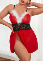 Christmas Women Furry Lace Patchwork Sexy Lingerie