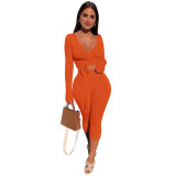 Autumn And Winter Plus Size Women's Solid Color Long Sleeve 7-Point Pants Sexy Casual Two Piece Set