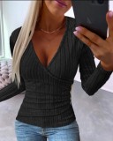 Women Autumn and Winter Long Sleeve V Neck Knitting Top