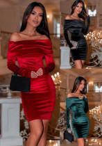 Sexy Women Fashion Off Shoulder Solid Color Bodycon Dress