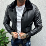 Men's Autumn and Winter Turndown Collar Windproof PU-Leather Jacket