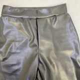 Women winter pu Leather Bell Bottom trousers
