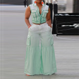 Plus Size Women's Suit Summer Gradient Vest Pocket Cargo Pants Casual Two-Piece Set