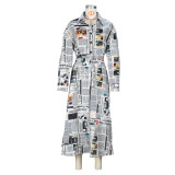 Chic Printed Single Breasted Slit Women's Shirt Dress Casual Long Dress