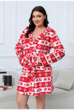 Plus Size Women Winter Hooded Flannel Bathrobe