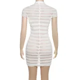 Women Sexy Short Sleeve Knitting Round Neck Mini Dress
