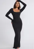 Autumn And Winter Fashionable Square Neck Long Sleeve Top Slim Waist Bodycon Women's Long Skirt Two-Piece Set