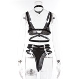 Women Chain PU-Leather Jumpsuit Sexy Lingerie