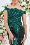 Women Elegant off shoulder sequins Fishtail Evening Dress