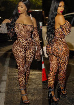Plus Size Women Casual Leopard Print Jumpsuit