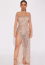 Women Elegant Sequins Straps Party Evening Dresss