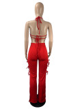 Women's Fashionable And Sexy Bra Top Lace-Up Bell Bottom Pants Two Piece Set