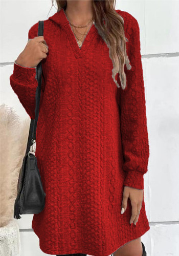 Women knitting jacquard long sleeve hooded Dress