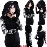 Women Black Punk Peng Hooded Moon Print Long Sleeve Top