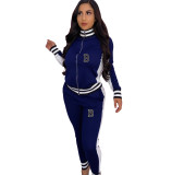 Women Sports Printed Zipper Top and Pant Two-piece Set