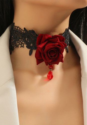 Retro black lace halloween rose necklace choker