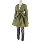 Fashionable Solid Color Wrap Cotton Padded A-Line Jacket