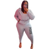 Plus Size Women Sports Casual Print Top and Pant Two-piece Set