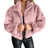 Women furry zipper warm jacket
