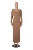 Autumn And Winter Fashionable Square Neck Long Sleeve Top Slim Waist Bodycon Women's Long Skirt Two-Piece Set