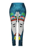 Plus Size Women's Christmas Printed Basic Pants Spring And Autumn Elastic Waist Slim Trousers