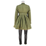 Fashionable Solid Color Wrap Cotton Padded A-Line Jacket