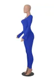 Women's Solid Color Long Sleeve Ribbed Square Neck Low Back Slim Fit Jumpsuit