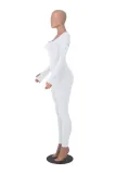 Women's Solid Color Long Sleeve Ribbed Square Neck Low Back Slim Fit Jumpsuit