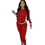 Women Sports Printed Zipper Top and Pant Two-piece Set