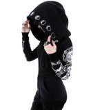 Women Black Punk Peng Hooded Moon Print Long Sleeve Top