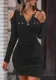 Women Solid Zip V-Neck Long Sleeve Bodycon Dress