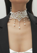 Vintage lace pearl bar necklace
