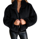 Women furry zipper warm jacket