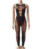 Women's Sexy Mesh See-Through Knitting Lace Hollow High Waist Tight Fitting Jumpsuit
