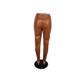 Women Fall/Winter Casual Solid PU Leather Pant