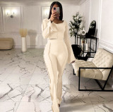 Women's Nightclub Solid Color Ribbed Bell Bottom Casual Two Piece Pants Set
